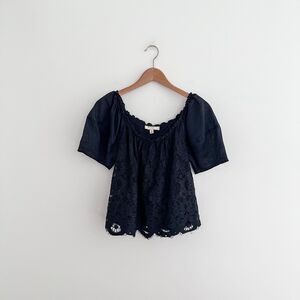 Anthropologie Moulinette Soeurs Lace Top Navy Blouse Romantic Boho Size XS